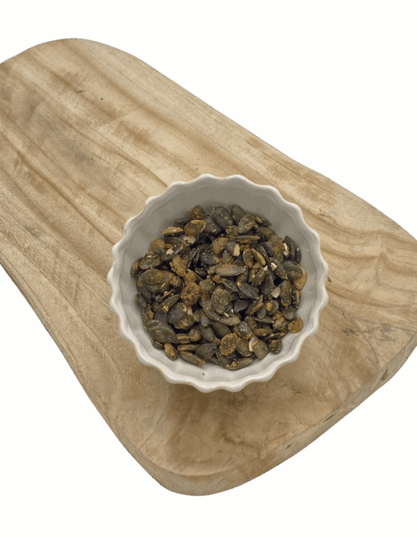 Caramel-zeezout pompoenpitten
